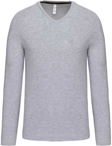 Men's T-shirt with a V-neck and long sleeves Kariban K358 oxford gray