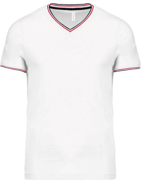 Tričko pánské piqué s výstřihem do V Kariban K374 white/navy/red