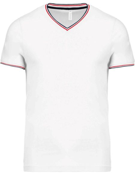 Tričko pánské piqué s výstřihem do V Kariban K374 white/navy/red