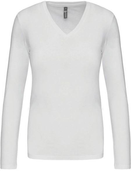 Tričko dámské s dlouhým rukávem s výstřihem do V Kariban K382 white