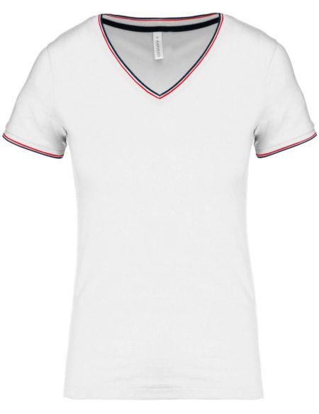 Tričko dámské piqué s výstřihem do V Kariban K394 white/navy/red