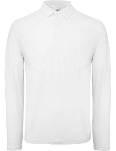Men's pique polo shirt with long sleeves ID.001 LSL white
