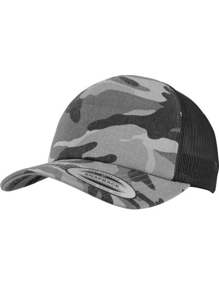 Kšiltovka 5 panelová Trucker Camo Flexfit 6606C/6606CA dark camo/black