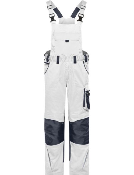Kalhoty pracovní s laclem Strong James Nicholson JN1833 (vel.42-60) střední délka white/carbon