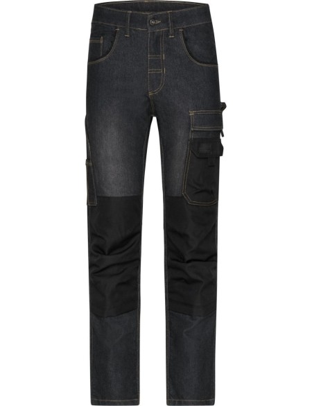 Kalhoty pracovní džíny James Nicholson JN875X (vel.62-64) střední délka black denim