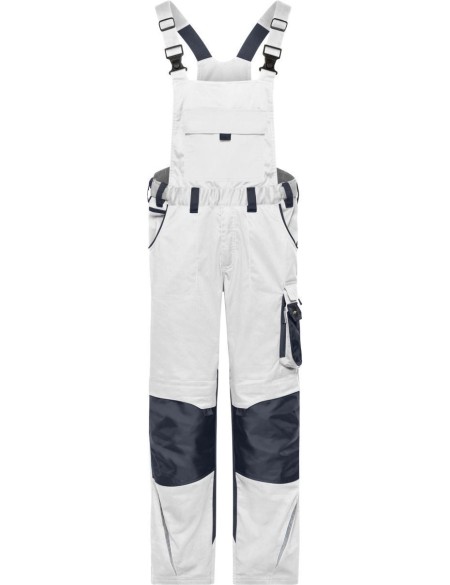 Kalhoty pracovní s laclem Strong James Nicholson JN1833L (vel.94-110) dlouhá délka white/carbon