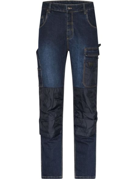 Kalhoty pracovní džíny James Nicholson JN875L (vel.94-110) dlouhá délka black denim