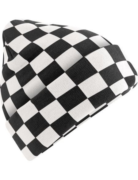 Knitted hat Checkerboard Beechfield B531 black/soft white
