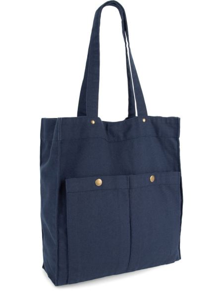 Baumwolltasche mit 2 Druckknöpfen, Kimood KI3215, gewaschenes Schwarz