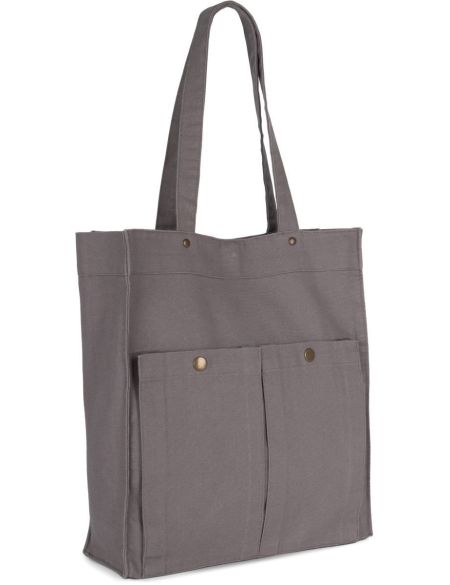 Baumwolltasche mit 2 Druckknöpfen, Kimood KI3215, gewaschenes Schwarz