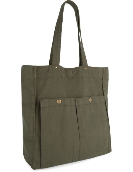 Baumwolltasche mit 2 Druckknöpfen, Kimood KI3215, gewaschenes Schwarz