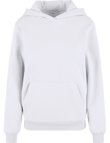 Women's oversized sweatshirt with a hood Fluffy Build your Brand white