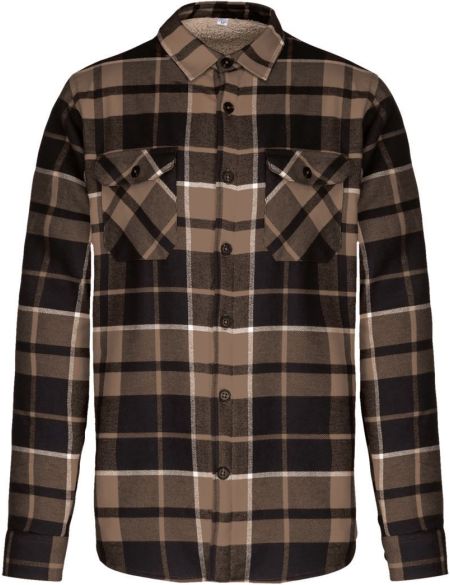 Flanellhemd mit Sherpa-Fleecefutter, Kariban K579, Sturmgrau/Marineblau