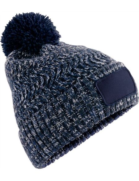 Strickmütze mit Bommel, Ramble Patch Beechfield B331, schwarz, gedreht