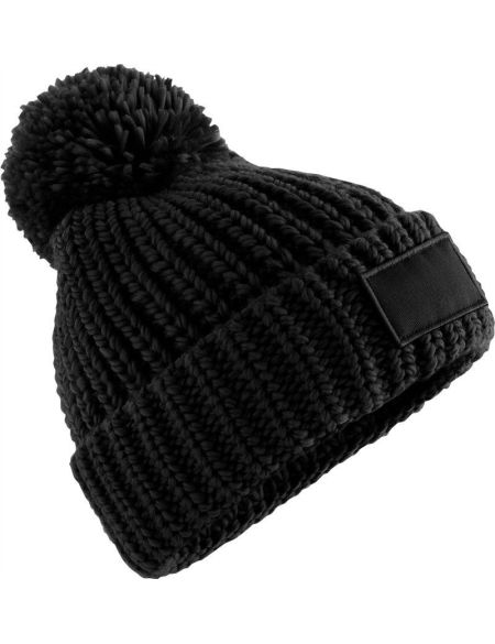 Toasty Patch Beechfield B329 black knitted hat with pompom