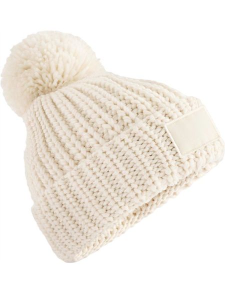 Toasty Patch Beechfield B329 black knitted hat with pompom